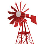 A red and white windmill against a white background.