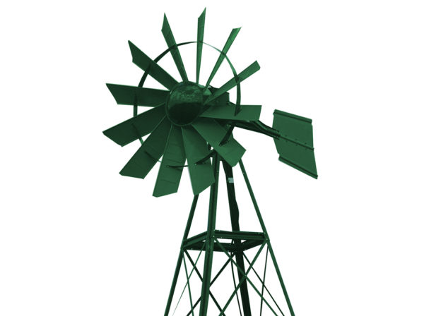 A green windmill against a white background.