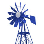 A blue and white windmill on a white background.
