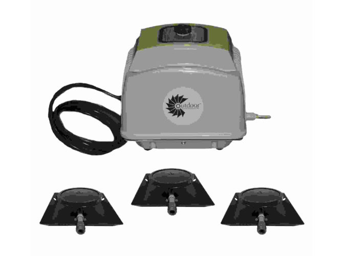 Small aeration system with green lid and three weighted rubber membranes.