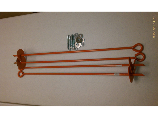 4 wooden windmill anchor stakes.