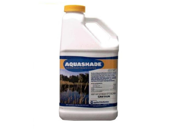 A white bottle of Aquashade on a white background.