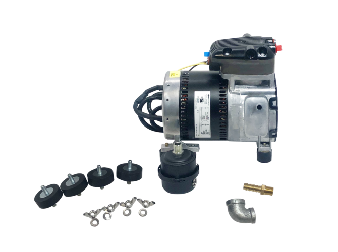 A GAST 1/4 HP Replacement Compressor with hardware on a transparent background.