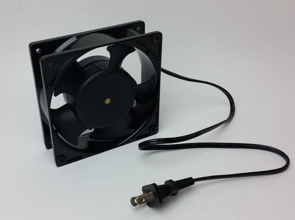A 4 inch electric aeration cooling fan with an electric plug on a white background.