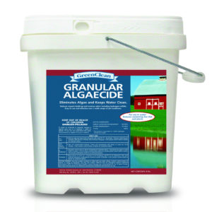 A bucket of Granular Algaecide on a white background.