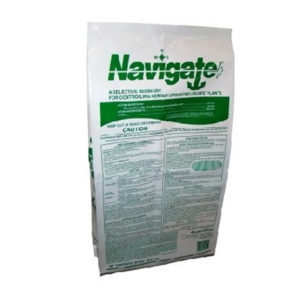 A bag of Navigate Herbicide on a white background.