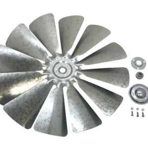 A 27" replacement windmill fan blade and hardware on a transparent background.