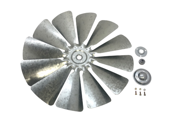 A 27" replacement windmill fan blade and hardware on a transparent background.