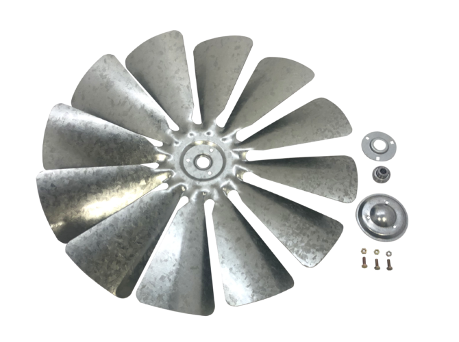 A 27" replacement windmill fan blade and hardware on a transparent background.