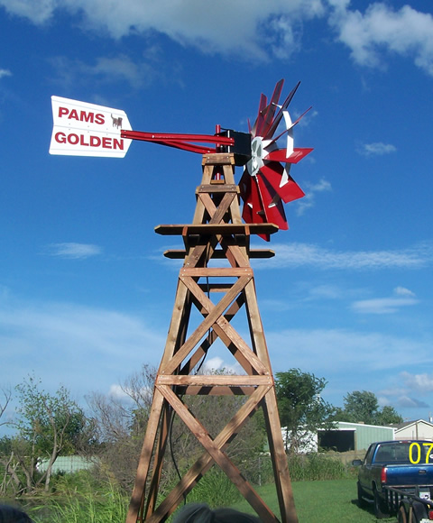 White and red windmill head with a white tail fin with 