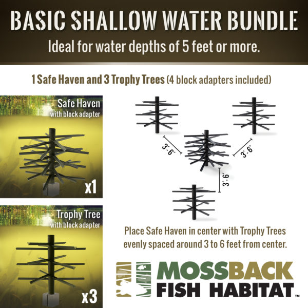 Info graphic showing the Basic Shallow Water Bundle Fish Attractor-Mossback.