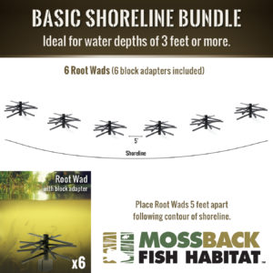 Info Graphic for the Basic Shoreline Bundle - Mossback Fish Attractor.