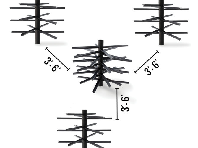 Info graphic showing proper spacing of the Basic Shallow Water Bundle Fish Attractor-Mossback.