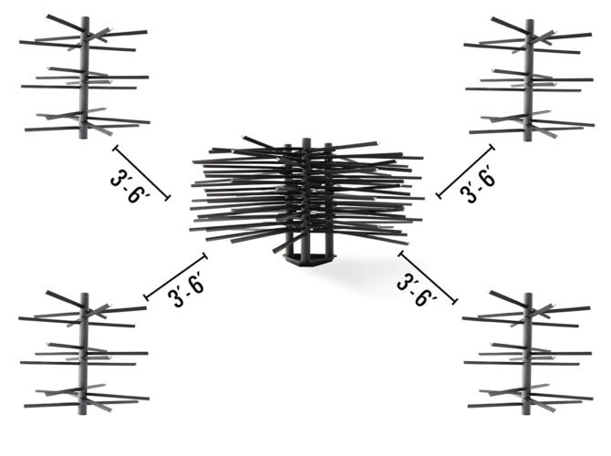 Info graphic showing the proper spacing for the Essential Deep Water Bundle Fish Attractor-Mossback.