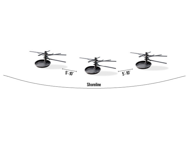 Graphic depicting the proper placement of the Spawning Bundle Fish Attractors - Mossback.