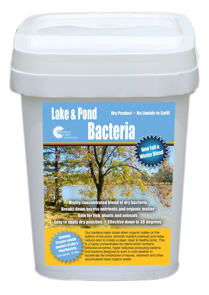 Image of the Bacteria Pack - Fall & Winter Blend. It is a white plastic bucket with a blue label reading Lake and Pond Bacteria.